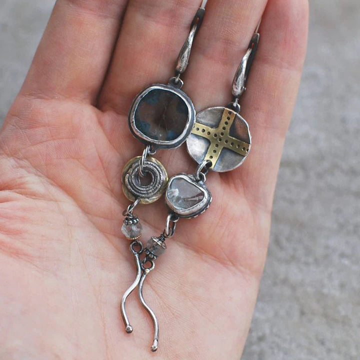 Boucles d'oreilles en pierre bleue en forme de croix