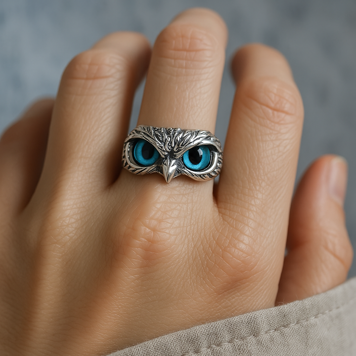 Bague en Argent et Opale Hibou Chanceux Ajustable