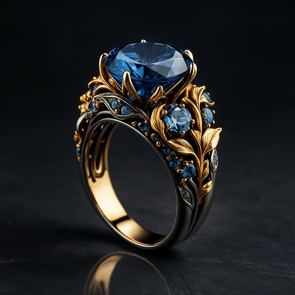 Bague Exotique Fleur en Cristal Bleu
