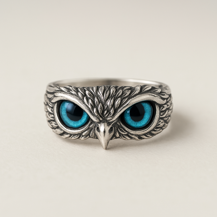 Bague en Argent et Opale Hibou Chanceux Ajustable