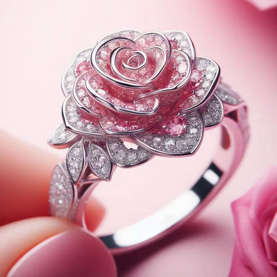 Bague Argentée Fleurs Roses Exotiques