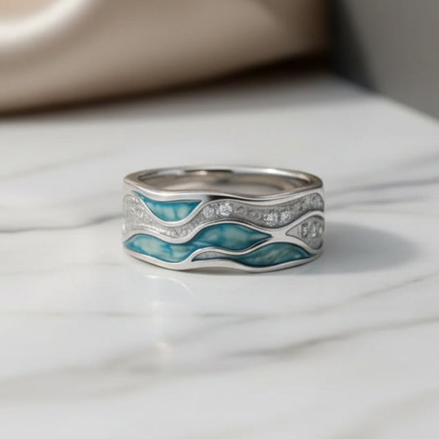 Bague Ondes Argentées Turquoise