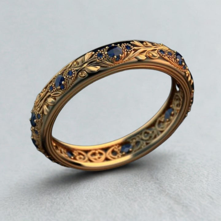 Bague Exotique en Zirconium Bleu à Feuille Fine