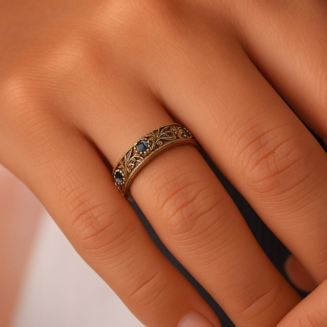 Bague Feuille en Zirconium Bleu Fin Exotique