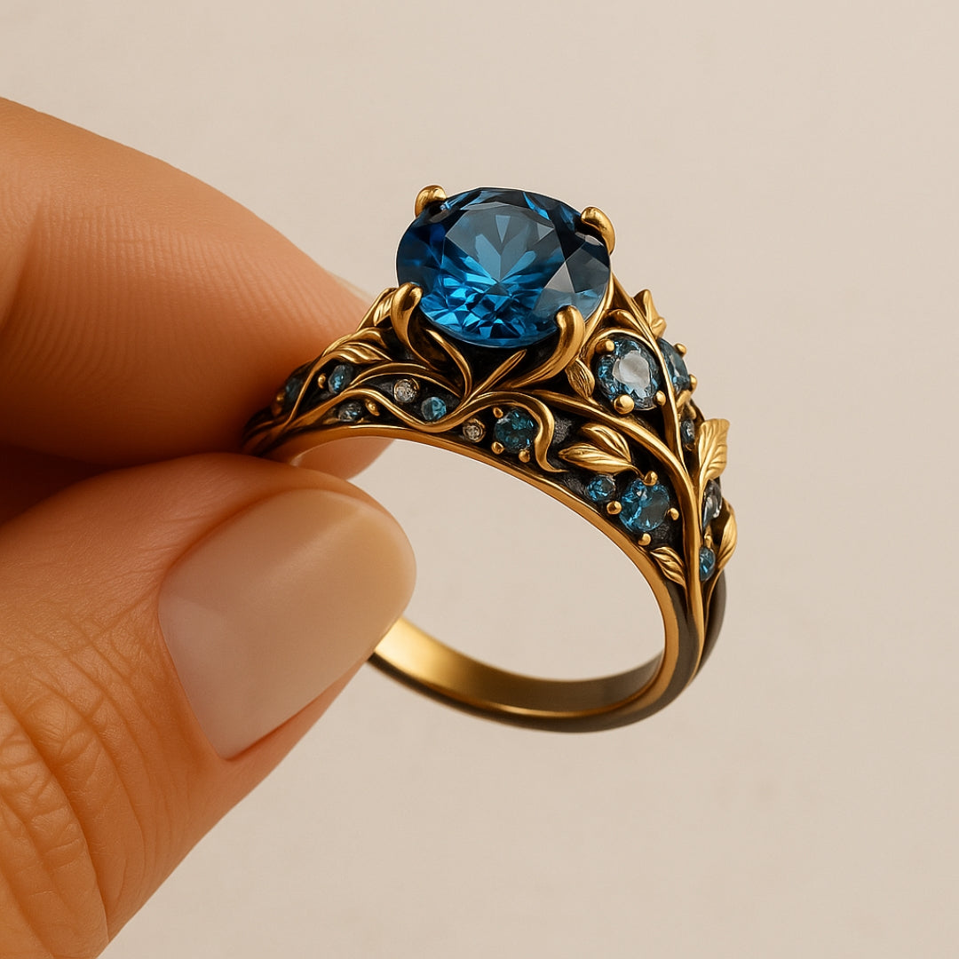 Bague Exotique Fleur en Cristal Bleu
