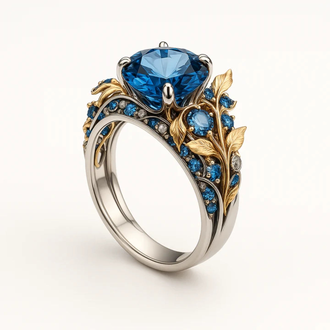 Bague Exotique Fleur en Cristal Bleu