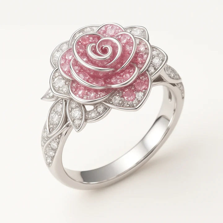 Bague Argentée Fleurs Roses Exotiques