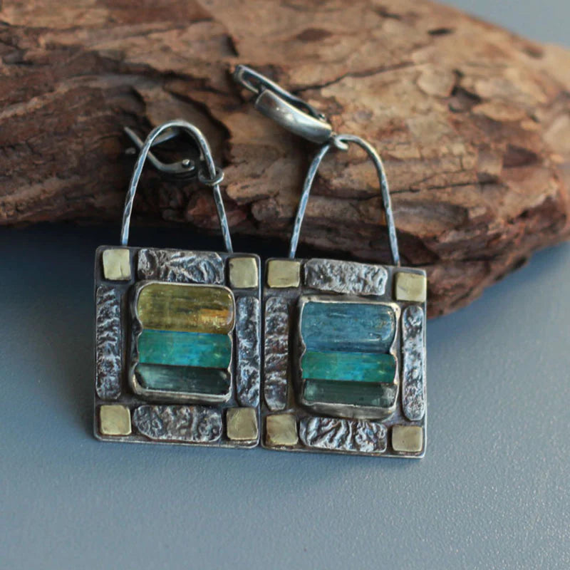 Boucles d'oreilles en cristal vert-bleu