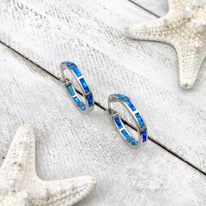 Boucles d'oreilles en Argent avec Opale Océanique Bleue