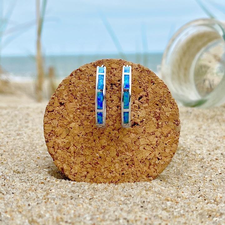 Boucles d'oreilles en Argent avec Opale Océanique Bleue