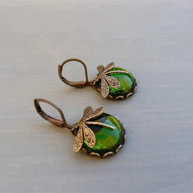 Boucles d'oreilles libellule en or antique
