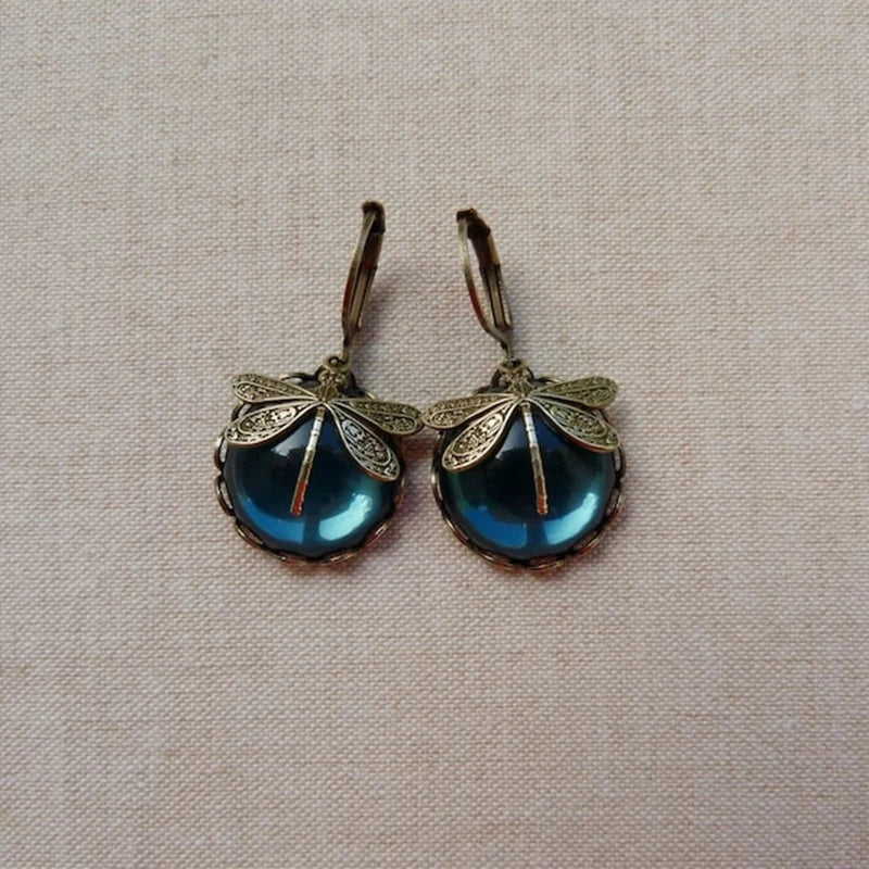 Boucles d'oreilles Libellule Sphériques en Or Antique