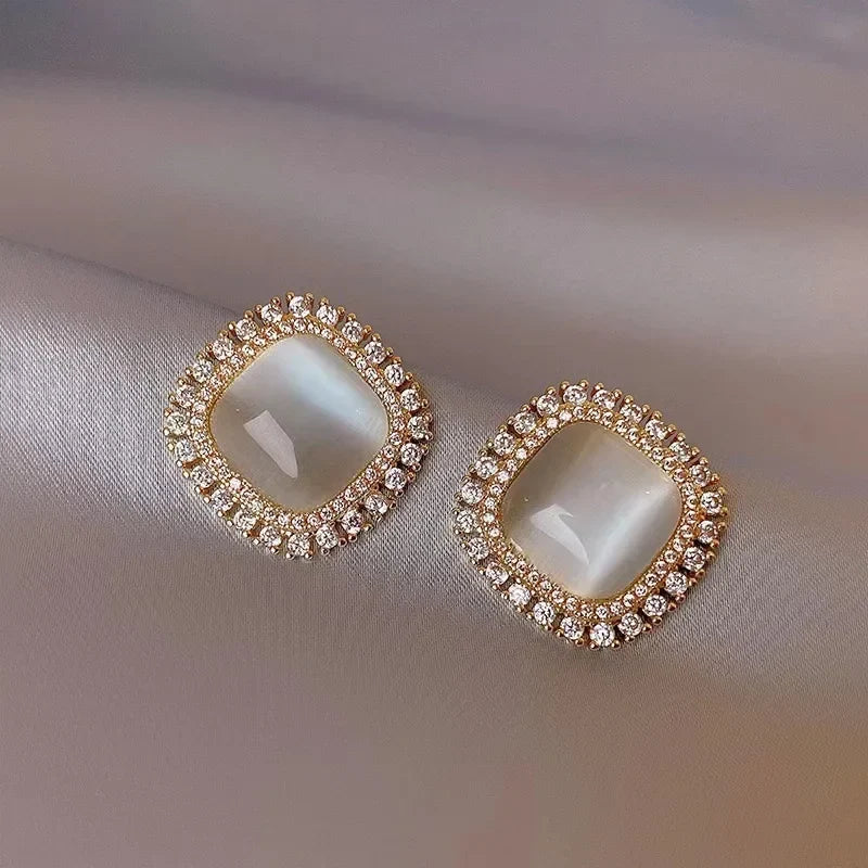 Chic créoles en opale et cristal CZ - Boucles d'oreilles