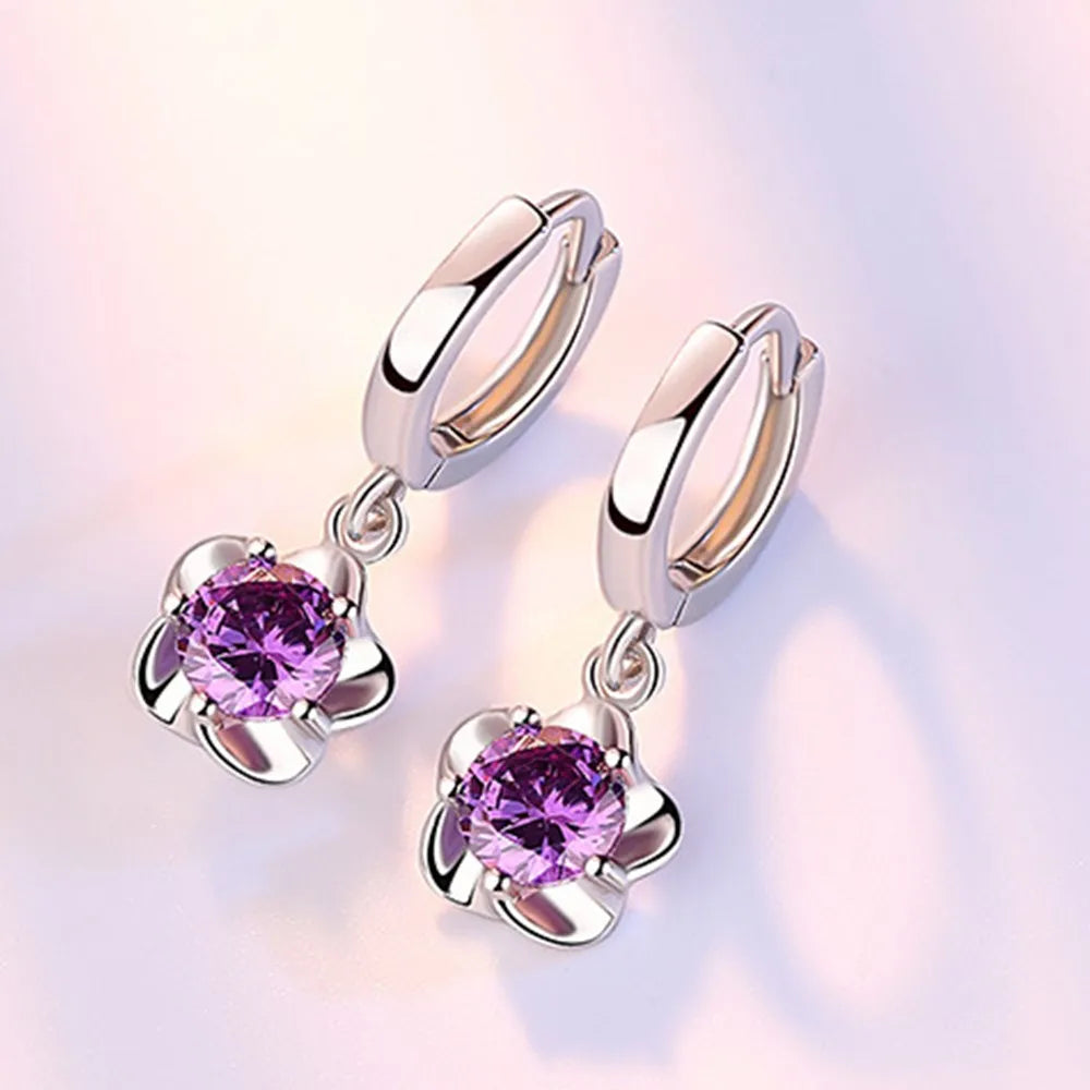 Boucles d'oreilles en argent sterling ornées de zircon blanc et violet