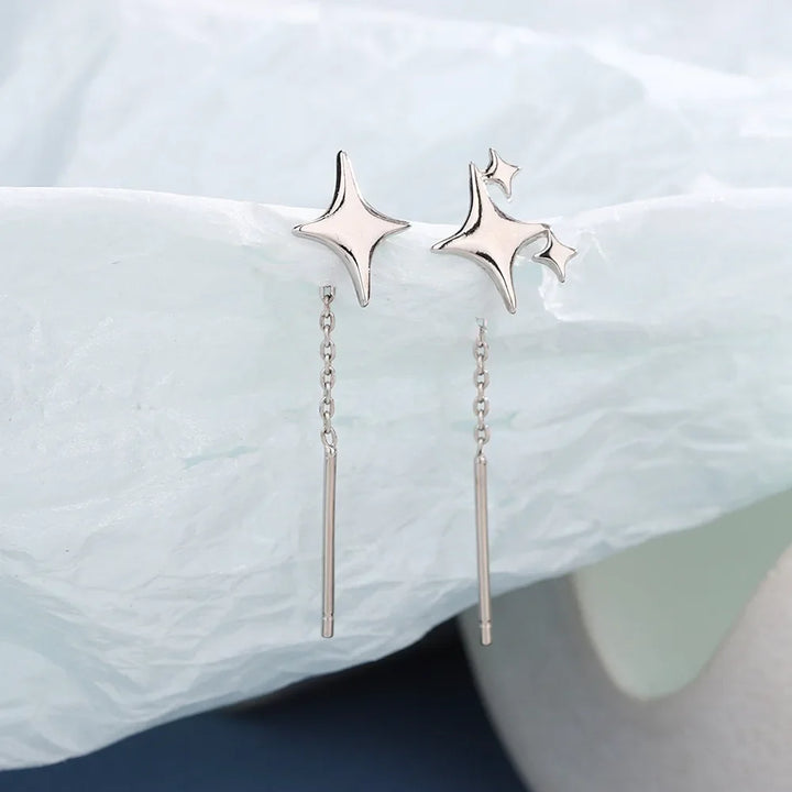 Boucles d'oreilles en argent sterling avec chaîne étoile