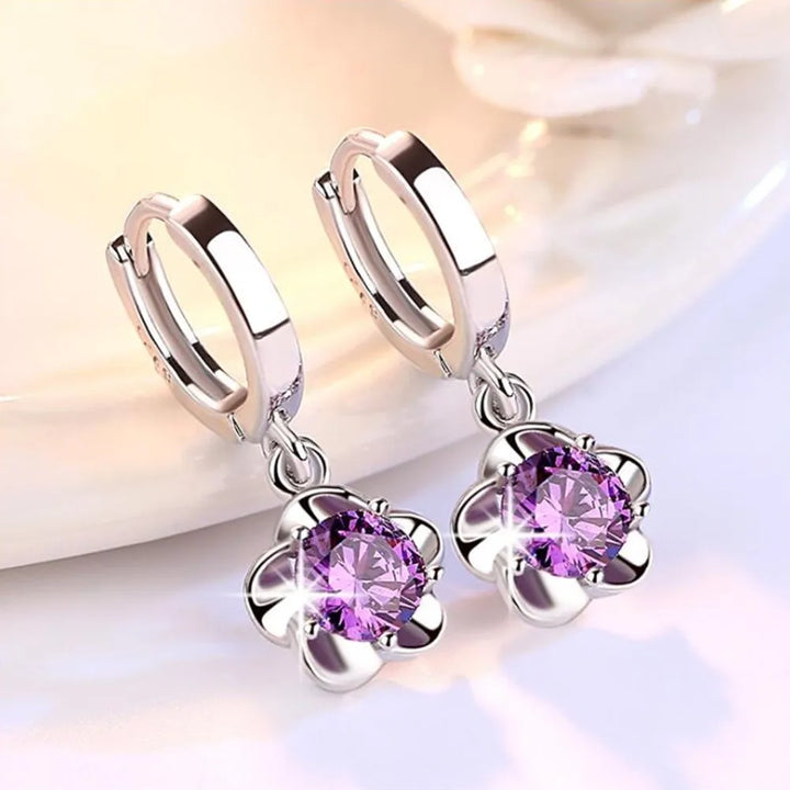 Boucles d'oreilles en argent sterling ornées de zircon blanc et violet