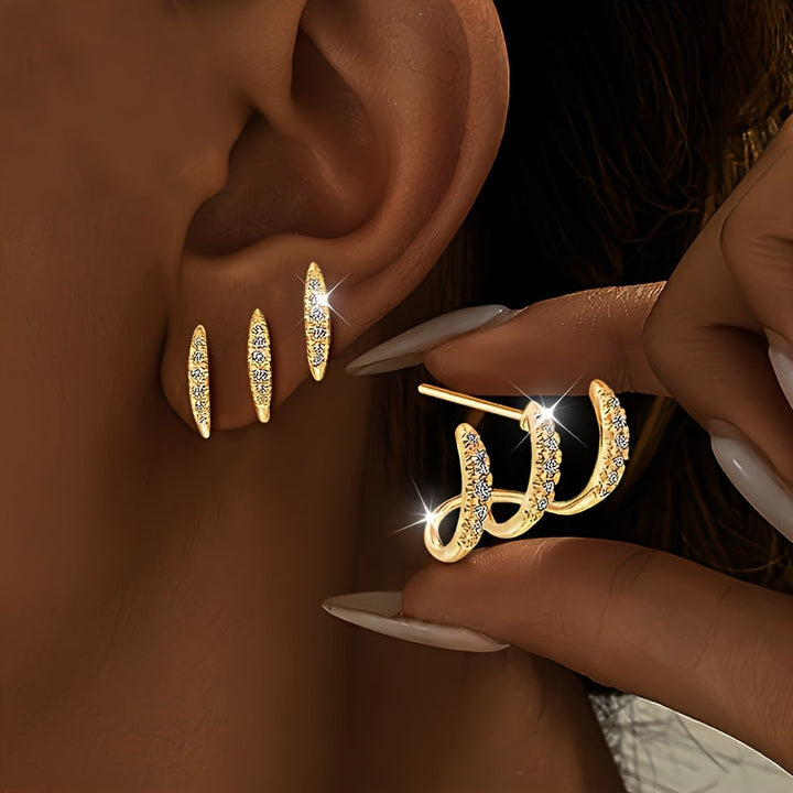 Boucles d'oreilles en strass élégantes à trois griffes