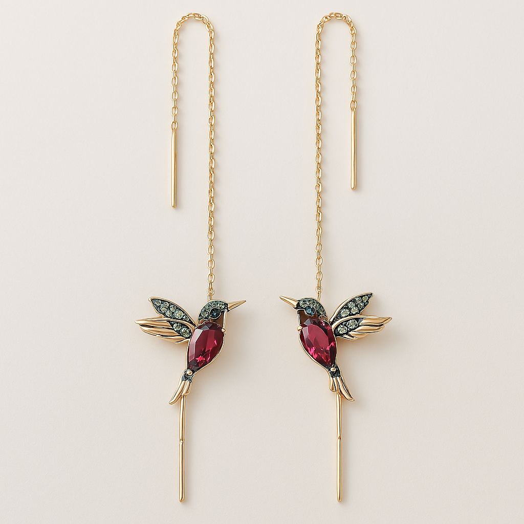 Boucles d'oreilles Colibri en zirconium et émail