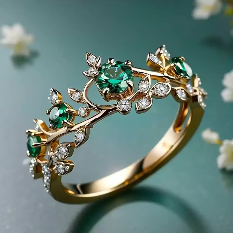 Bague Émeraude Fleurie