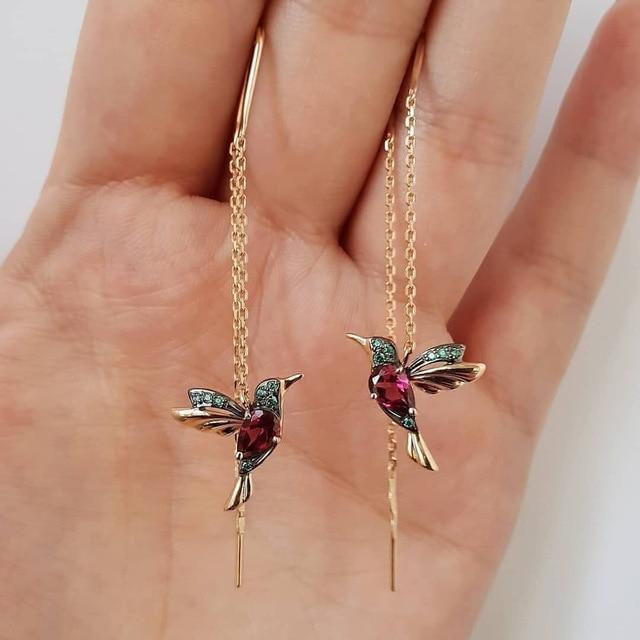 Boucles d'oreilles Colibri en zirconium et émail